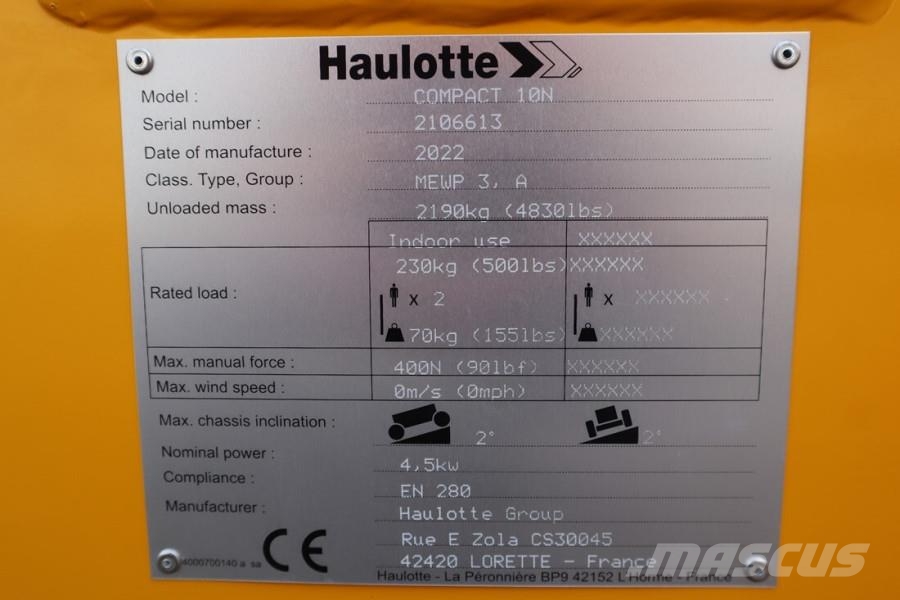 Haulotte Compact 10N Valid Inspection, *Guarantee! 10m Work Scissor lifts