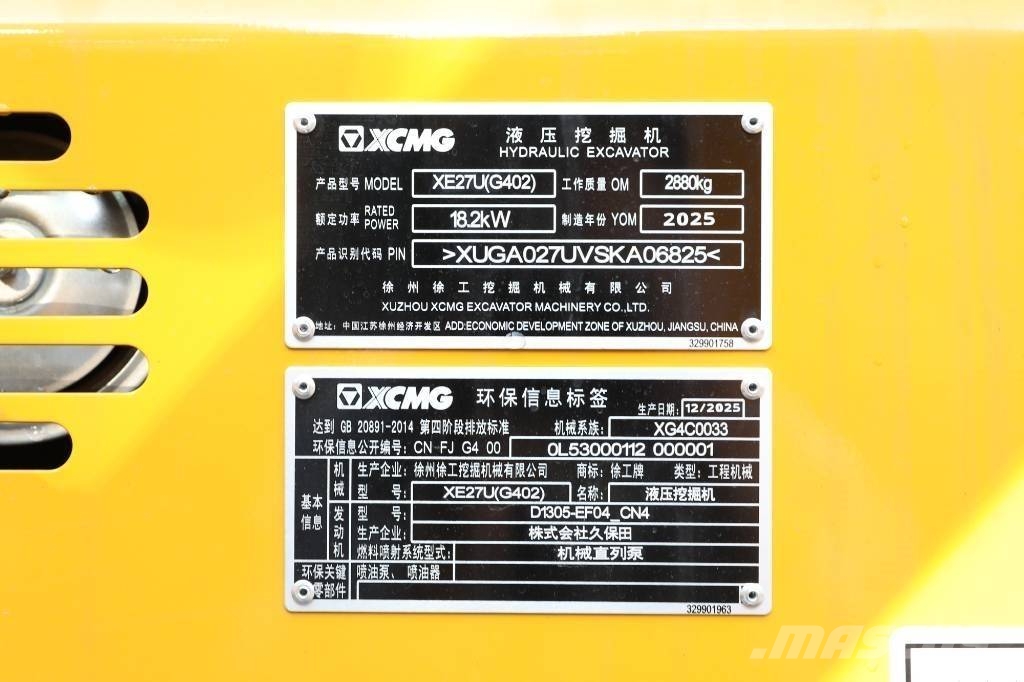 XCMG XE27U Minigraafmachines < 7t
