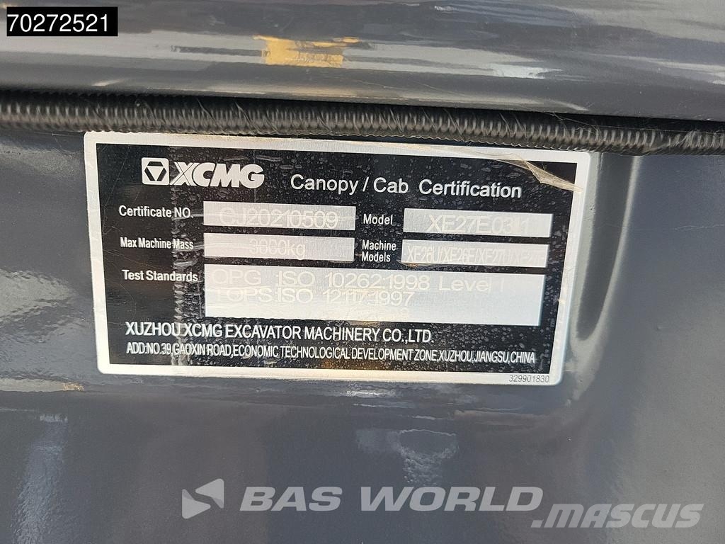 XCMG XE27 E Garantía de fábrica - 3 Cucharas - Certific Mini excavatoare < 7t