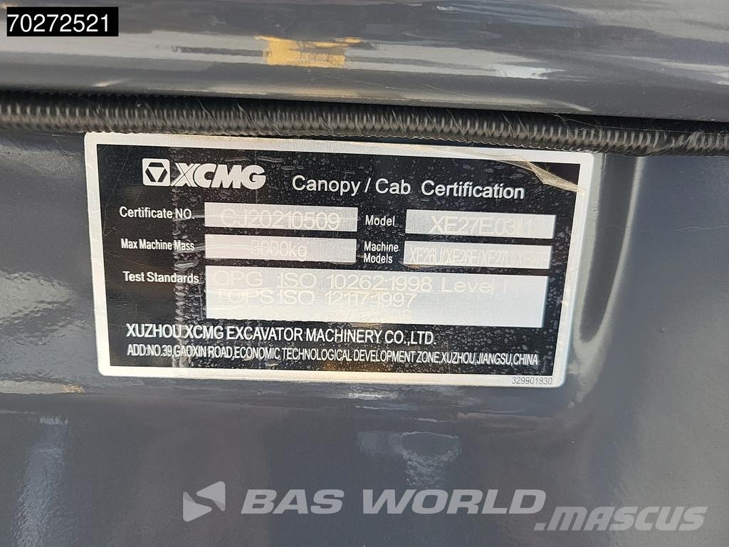 XCMG XE27 E Garantía de fábrica - 3 Cucharas - Certific Miniexcavadoras