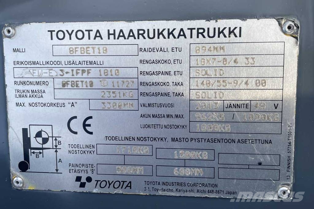 Toyota 8 FB ET 18 Електрически вилични кари-повдигачи