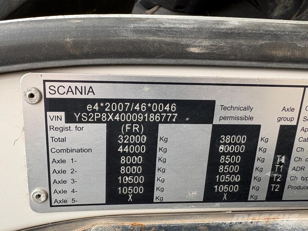 Scania P 410 + FASSI F 165 - 2X EXT. + 8X4 + HOOK ARM SYS Rol kiper kamioni s kukama za dizanje