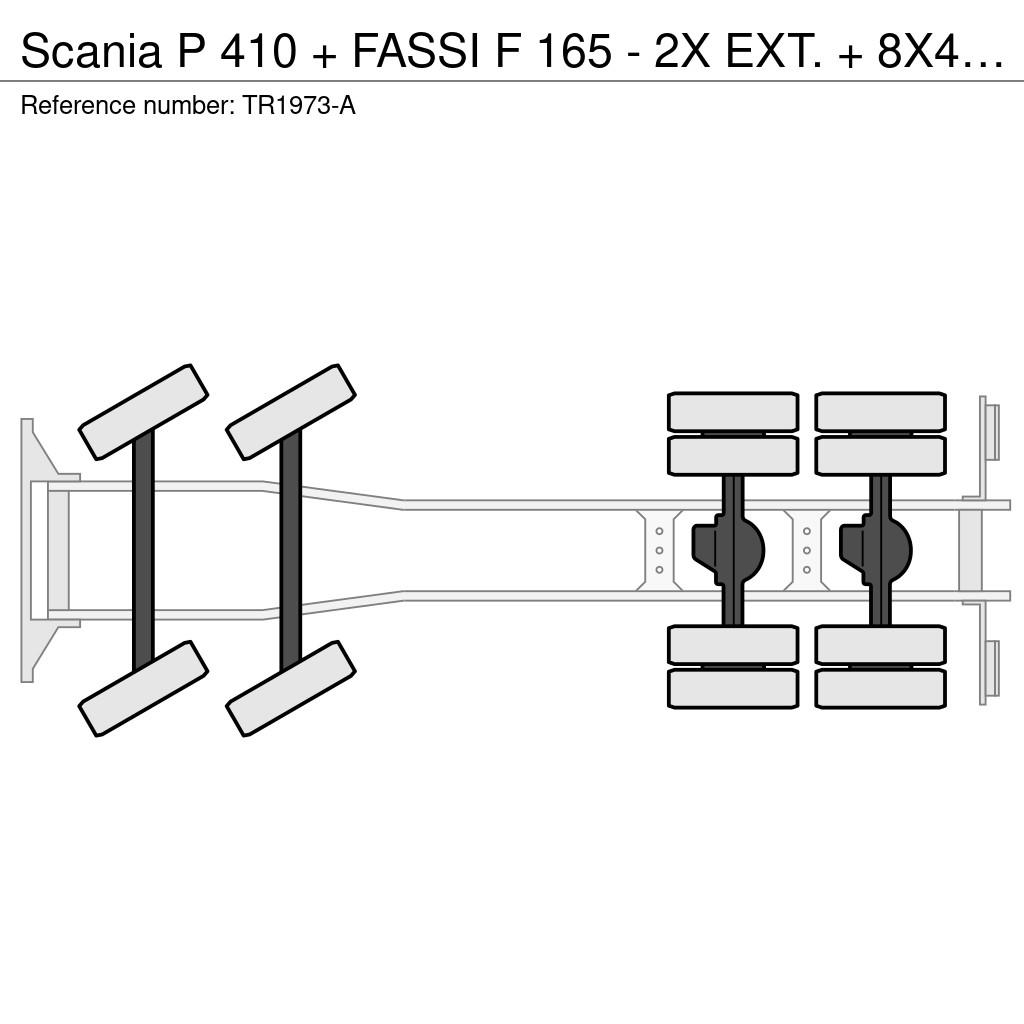 Scania P 410 + FASSI F 165 - 2X EXT. + 8X4 + HOOK ARM SYS Rol kiper kamioni s kukama za dizanje