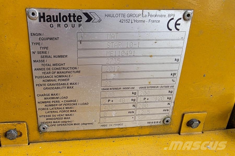 Haulotte STAR 10 Electric, 10m Working Height, 3m Reach, 20 Kuukulkijat