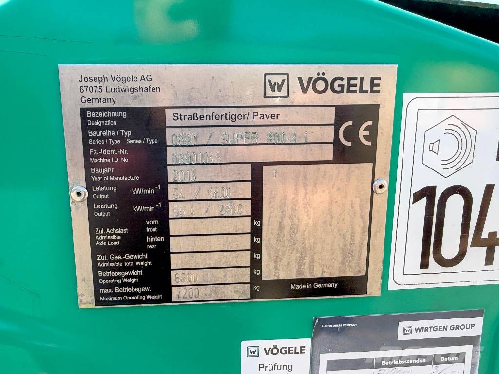 Vögele Super 800-3i 55,4 kW 6500 kg Asfalta klājēji