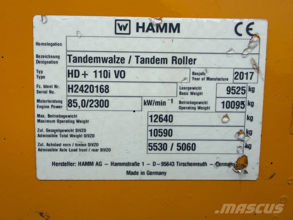 Hamm HD+ 110I VO Dvojni valjarji