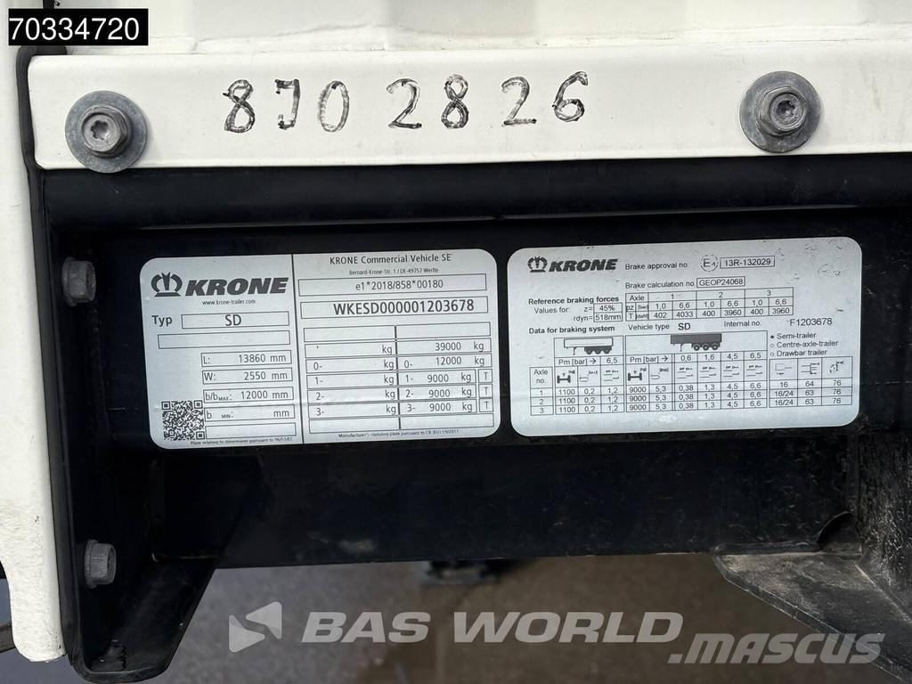 Krone SD 3 axles 2xLiftachse Palettenkasten Semirremolques con caja de lona