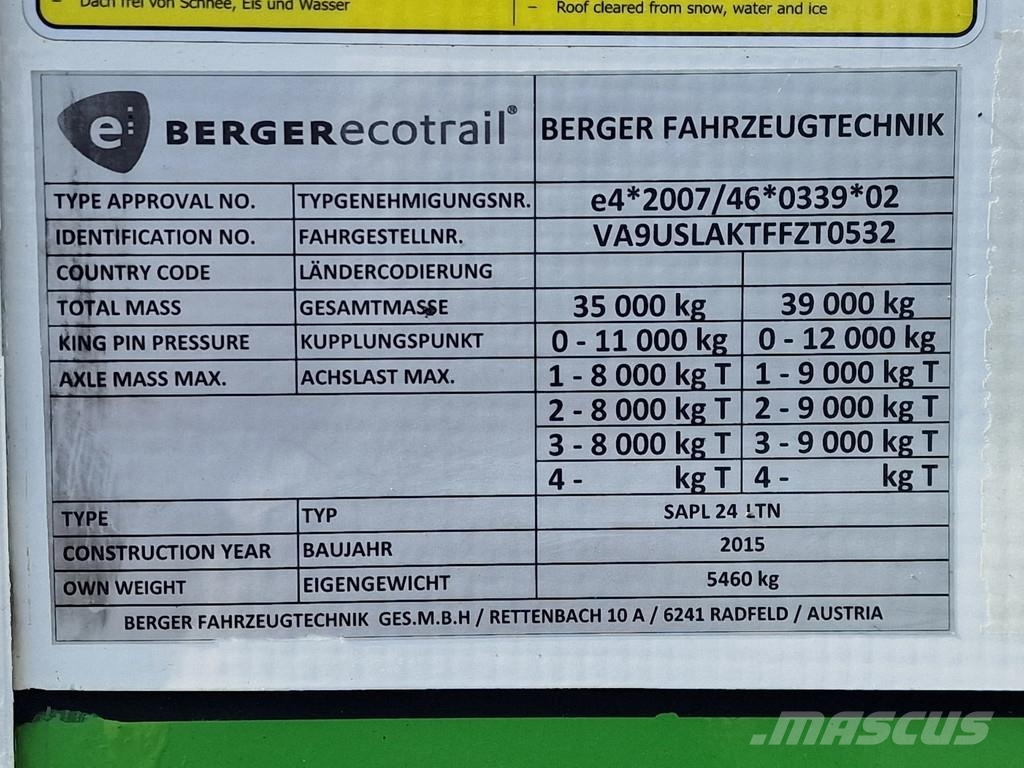 Berger Ecotrail Tautliner 3 axle - SAF Axle - Pallet box Schuifzeilen