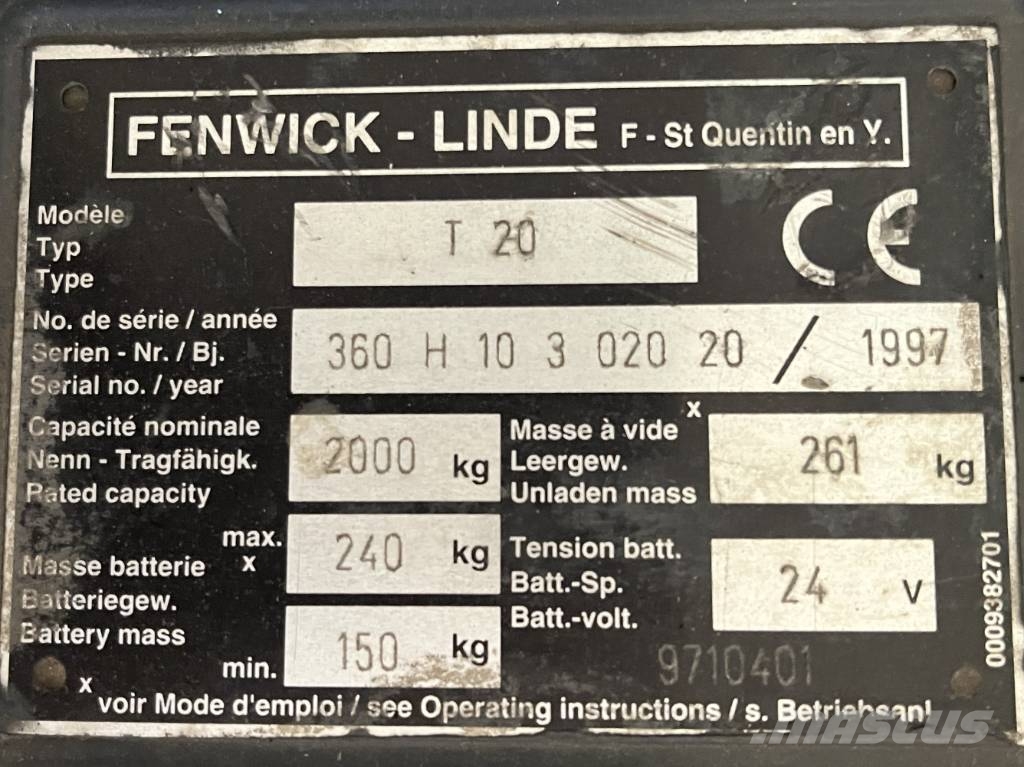 Linde T 20 V-0840 OB 보행식 리치 지게차