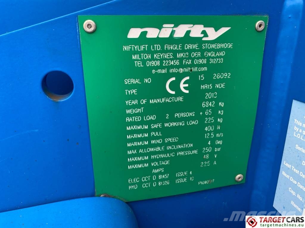 Niftylift HR15NDE HyBrid Articulated Boom Work Lift 1550cm Nacelle Automotrice