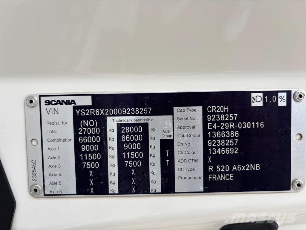 Scania R520 6x2 EURO6 + RETARDER + WB3150mm Cavalos mecânicos
