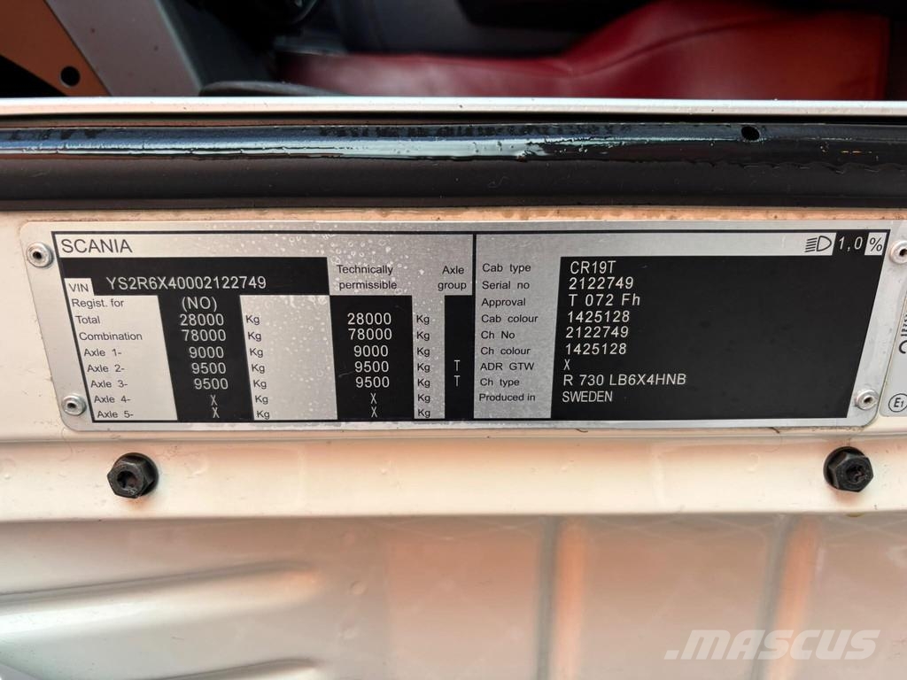 Scania R730 6x4 RETARDER Šasija ar kabīni