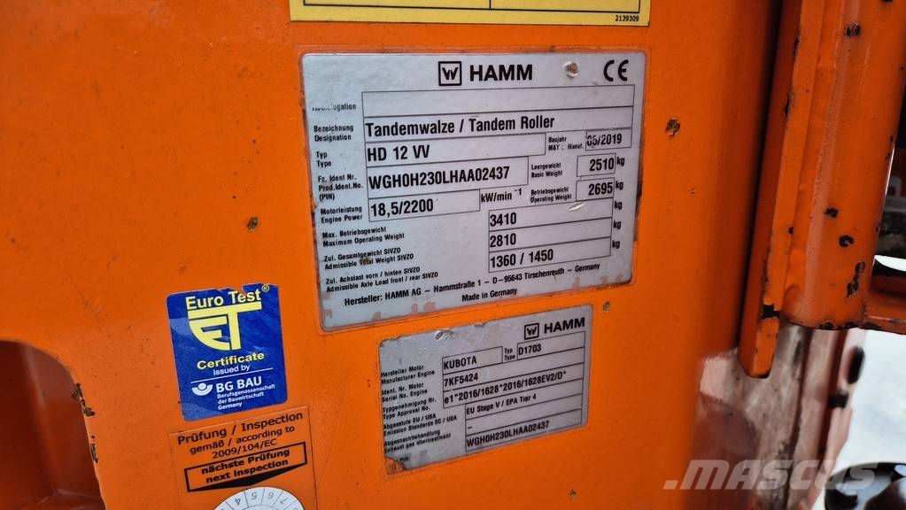Hamm HD 12 VV - 2019 YEAR - 1180 WORKING HOURS Котки тротуарні