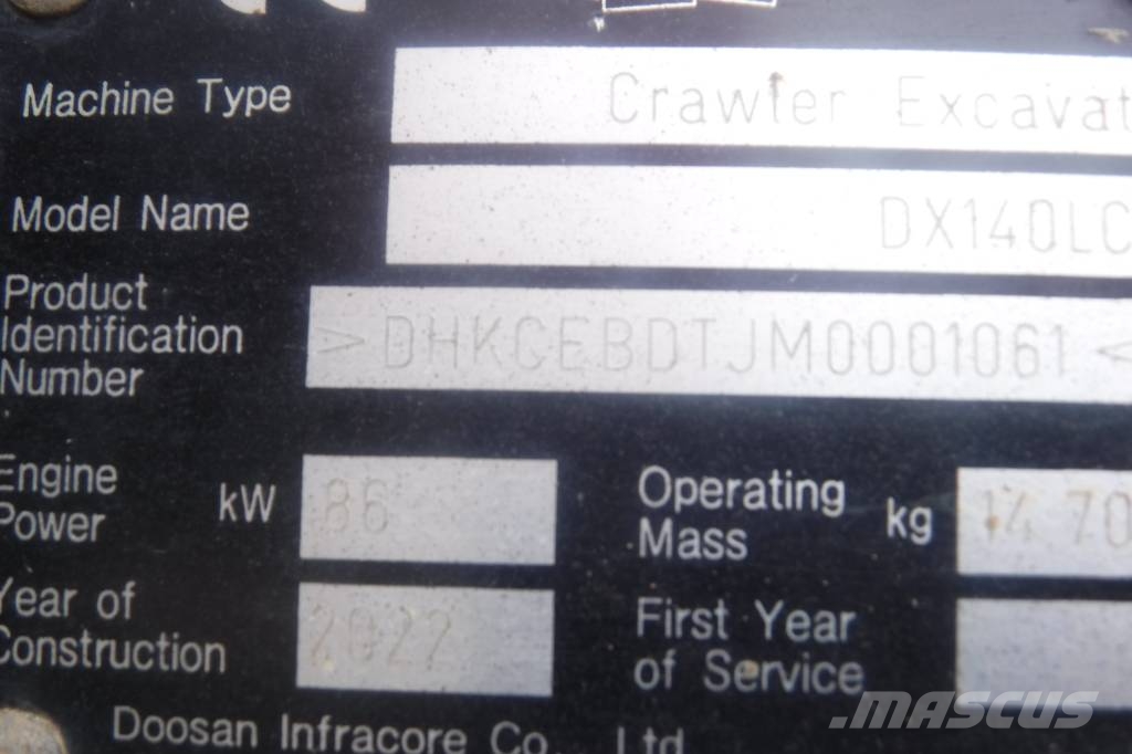 Doosan DX 140 LC-7 Roomikekskavaatorid