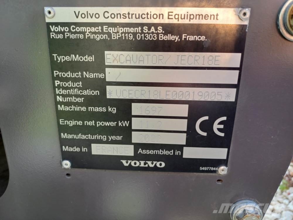 Volvo JECR18E Electric Mini ekskavatörler, 7 tona dek