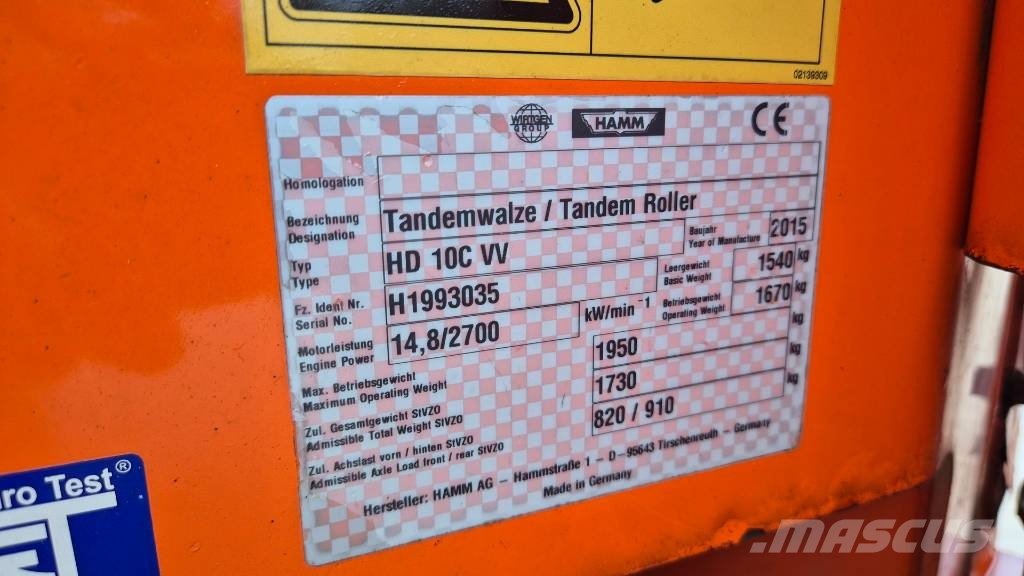 Hamm HD 10C VV - 2015 YEAR - 1105 WORKING HOURS Divvalču grunts veltņi