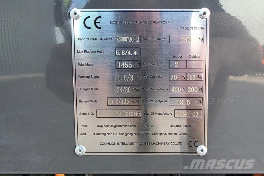 Zoomlion ZS0607AC Li Unused, Valid Inspection, 7.80m Workin Nůžková zvedací plošina