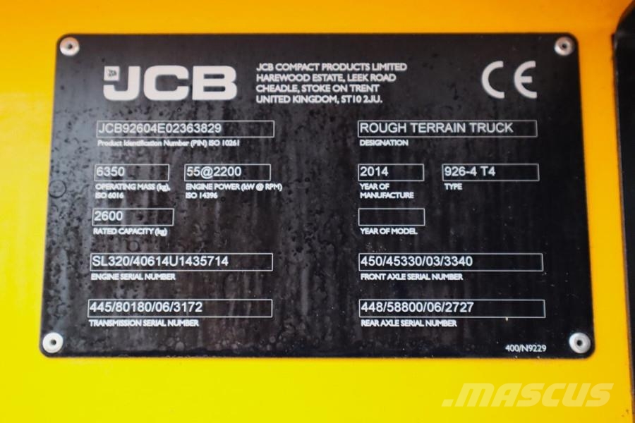 JCB 926 Diesel, 4x4 Drive, Triplex mast, 5500mm Liftin Caminhão todo-o-terreno