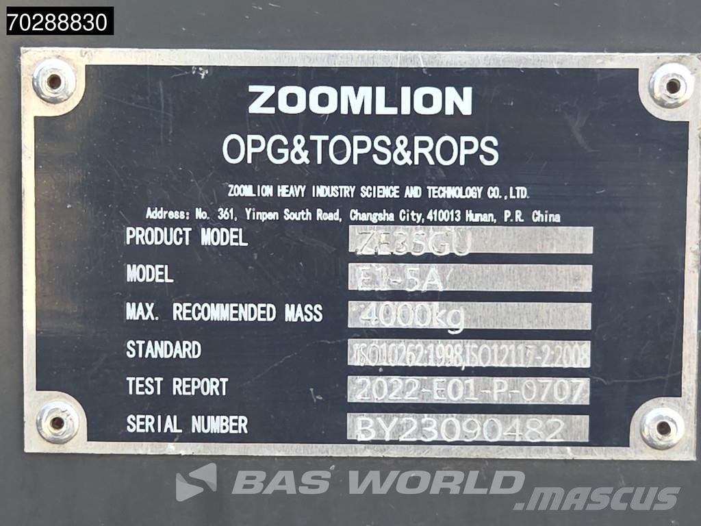 Zoomlion ZE35 GU Garantía de fábrica - CW / 3 Cucharas - Ku حفارات صغيرة أقل من 7 طن (حفارات صغيرة)