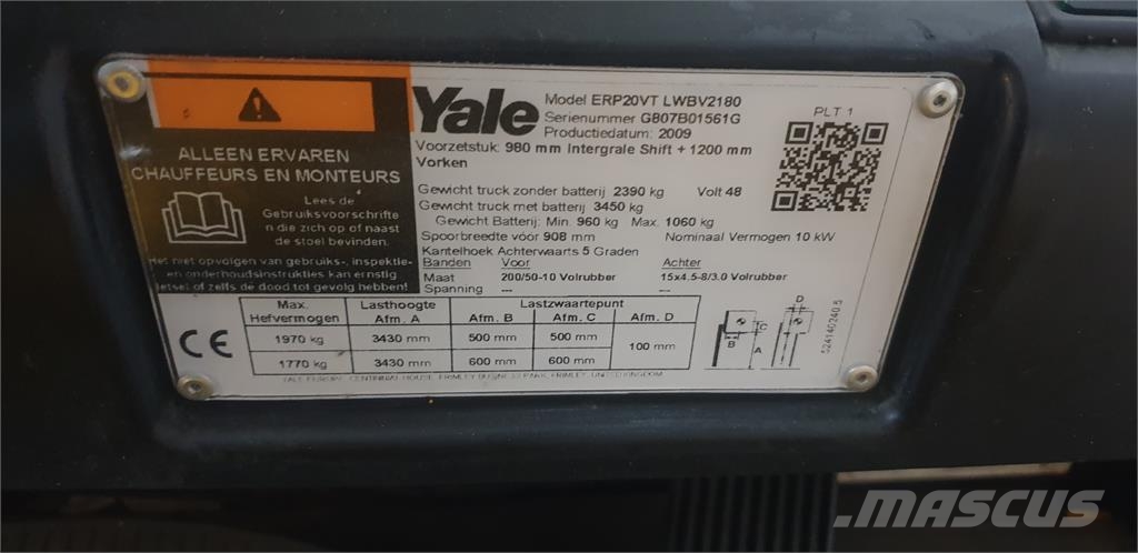 Yale ERP20VT LWBV2180 2009 Electric forklifts
