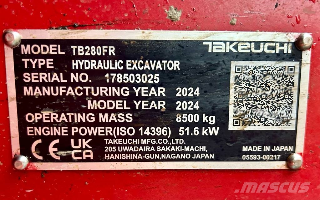 Takeuchi TB 280 FR V3 Excavadoras 7t - 12t