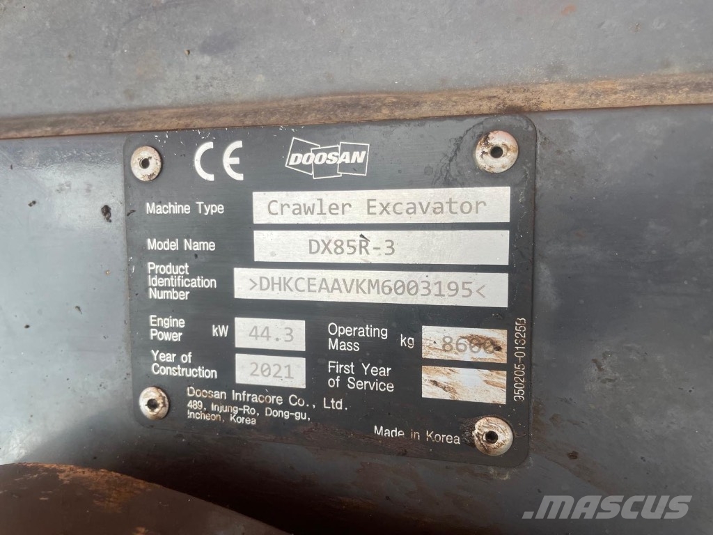 Doosan DX 85 R-3 Vidutinės galios ekskavatoriai 7-12 t