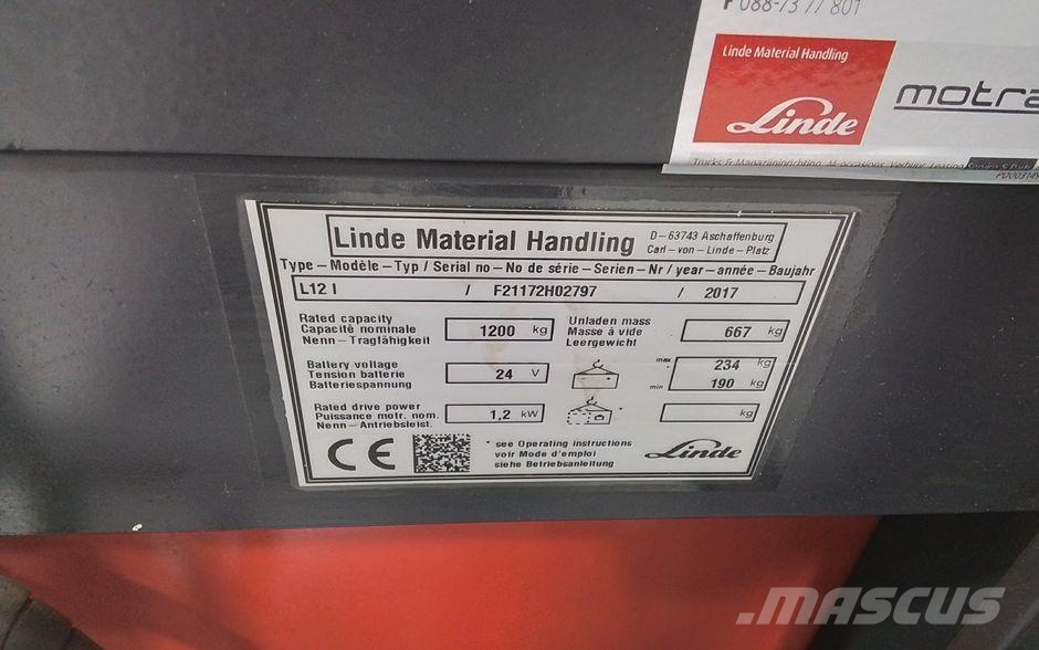Linde L12i 1172 Serie Παλετοφόρα πεζού χειριστή με ιστό