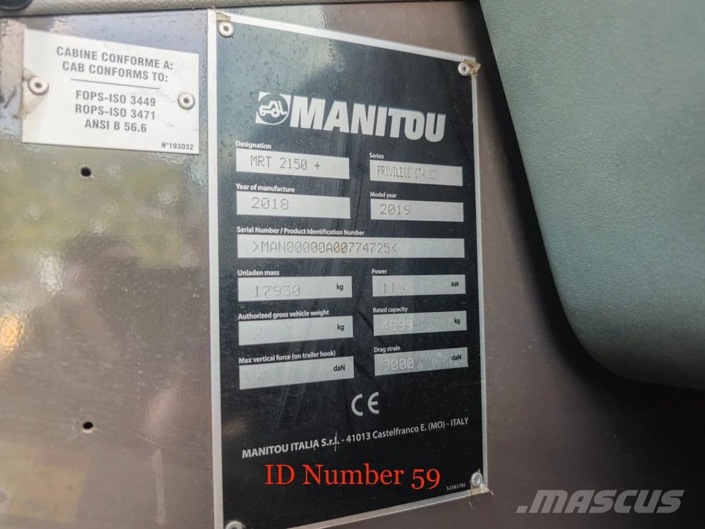 Manitou MRT 2150 + Privilege Radio Remote Forks Winch Bask مناولات متداخلة