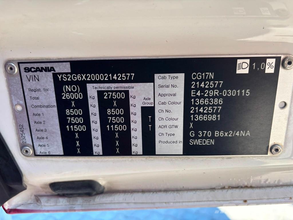 Scania G 370 6x2/4 NTM KG-2B-HB 12,5+6,1 m3 شاحنات بمقصورة وهيكل