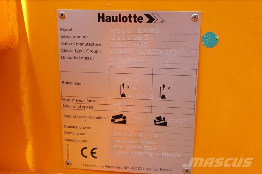 Haulotte HS18EPRO Valid Inspection, Full Electric 4x4 Drive Saksilavat
