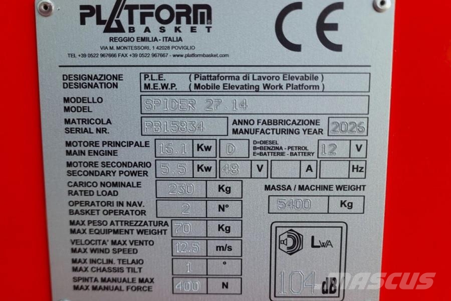 Platform Basket Spider 27.14 CE Declaration, Valid inspection, Die Zglobne podizne platforme