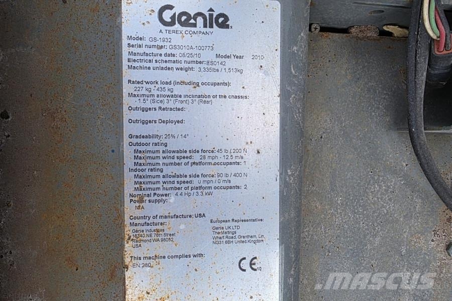 Genie GS1932 Electric, Working Height 7.8 m, 227kg Capac Nacelle ciseaux