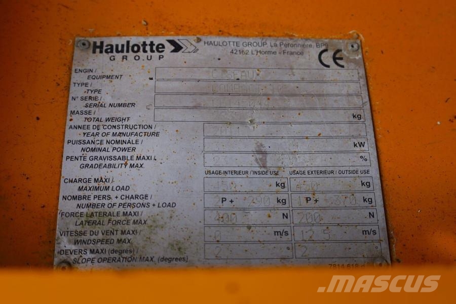 Haulotte Compact 10 Electric, 10m Working Height, 450kg Cap Scissor lifts