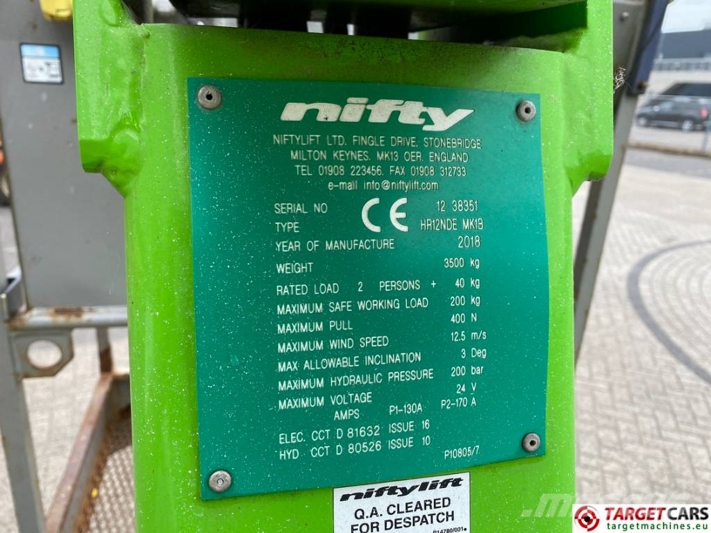 Niftylift HR12NDE Articulated HyBrid Boom Work Lift 1220cm Plataformas de braço compactas auto-propulsão
