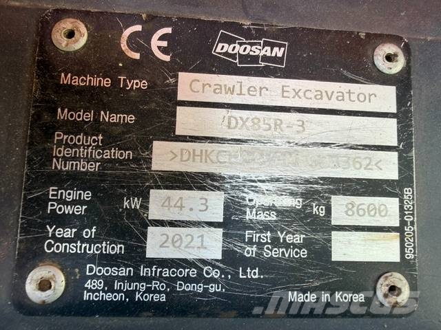Doosan DX 85 R-3 Midi excavators  7t - 12t