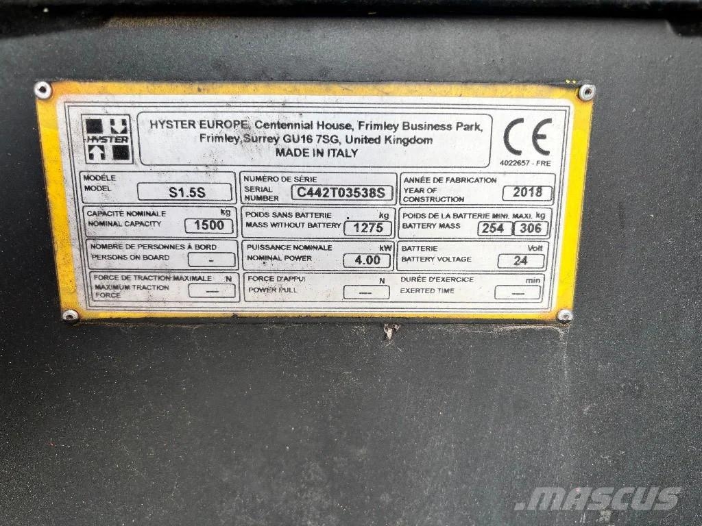 Hyster S1.5 S 1500 kg stapelaar 3.4m Samopogonski ručni viljuškari