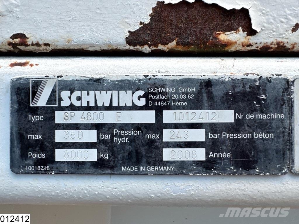 Schwing SP 4800 E 350 bar hydro, 243 bar beton, 2008, 8000 Betonpumpen