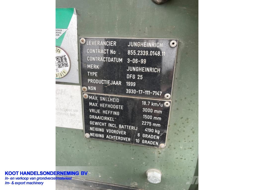 Jungheinrich DFG 25 1800 uur Ex Leger/Army Diesel heftrucks
