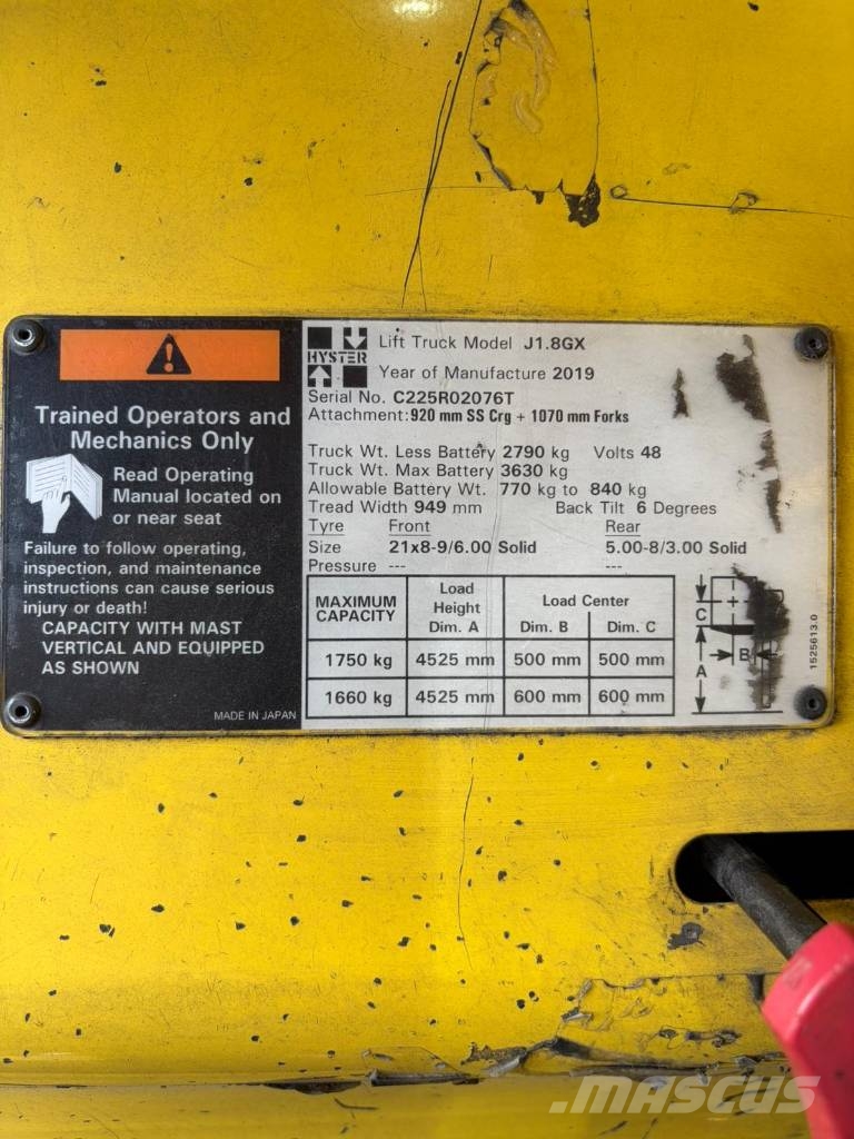Hyster J1.8GX Ηλεκτρικά περονοφόρα ανυψωτικά κλαρκ