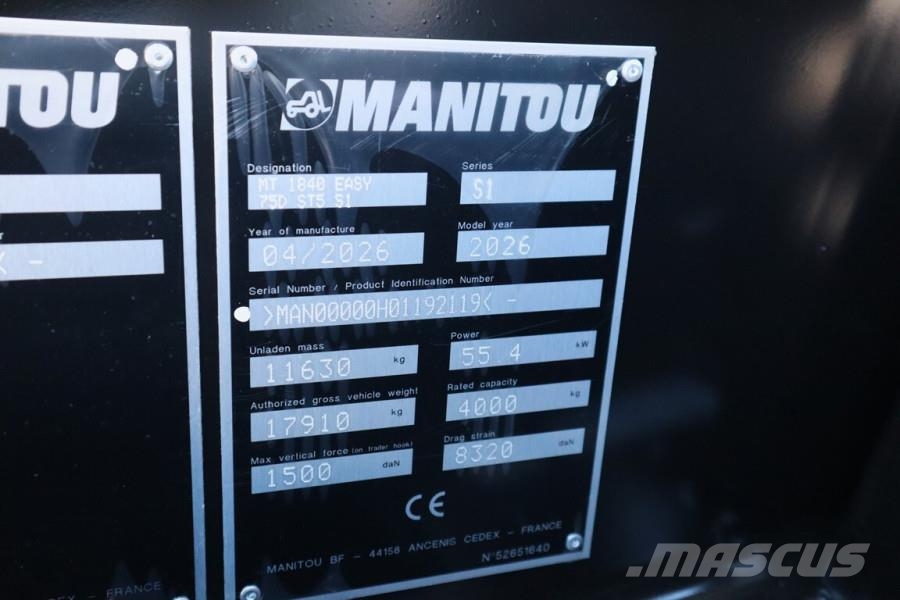 Manitou MT1840 Easy 75D ST5 S1 Valid inspection, 4t Capaci Teleskoplæssere
