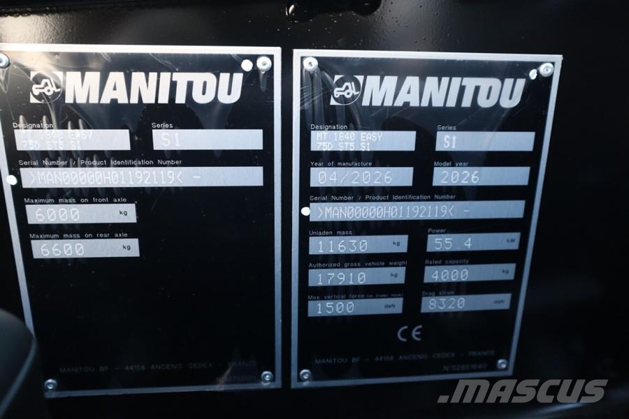 Manitou MT1840 Easy 75D ST5 S1 Valid inspection, 4t Capaci Teleskoplæssere