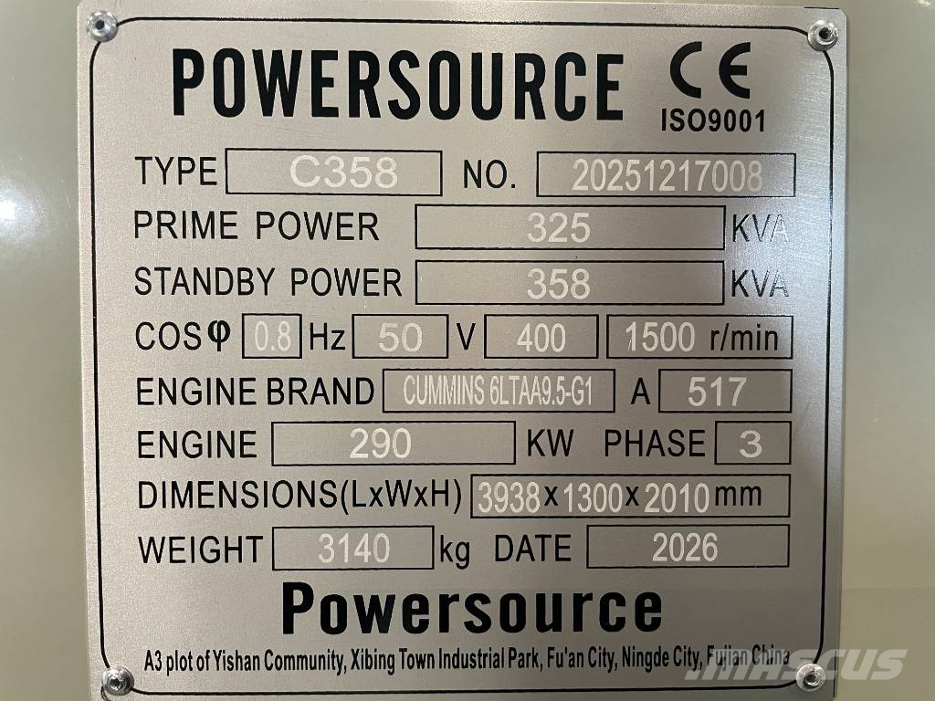 Cummins 6LTAA9.5-G1 - 358 kVA Generator - DPX-19843 مولدات ديزل