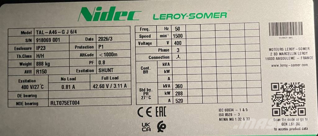 Cummins 6LTAA9.5-G1 - 358 kVA Generator - DPX-19843 مولدات ديزل