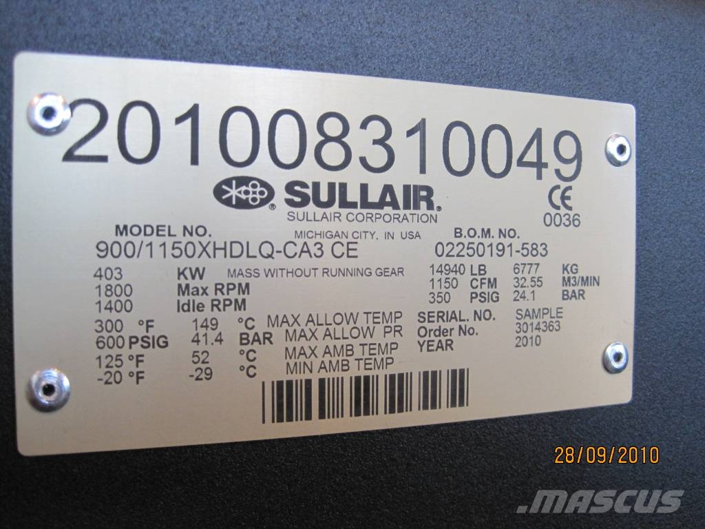 Sullair 900XHH-1150XH DLQ Воздушные компрессоры