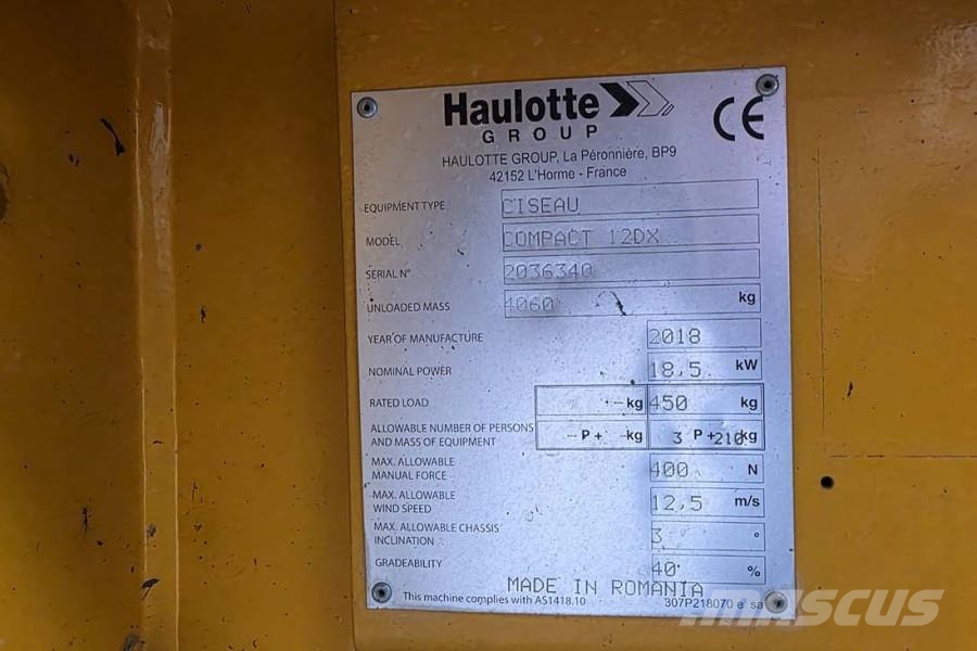 Haulotte Compact 12DX Diesel, 4x4 Drive, 12m Working Height Škarjaste dvižne ploščadi