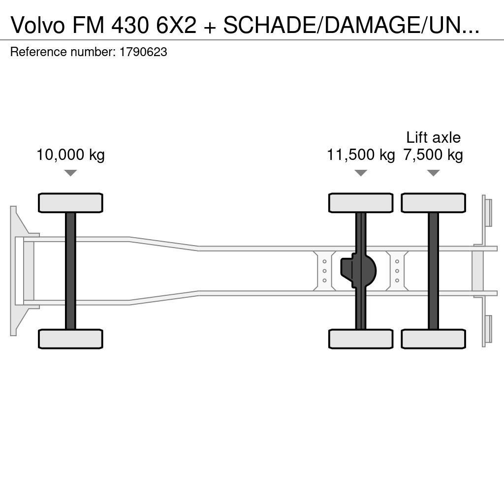 Volvo FM 430 6X2 + SCHADE/DAMAGE/UNFALL/HAAKARMSYSTEEM/A شاحنات الرافعات الخطافية
