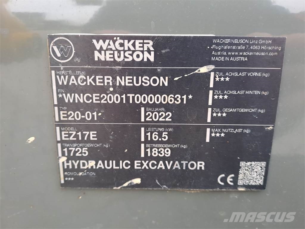 Wacker Neuson EZ17e 履带挖掘机