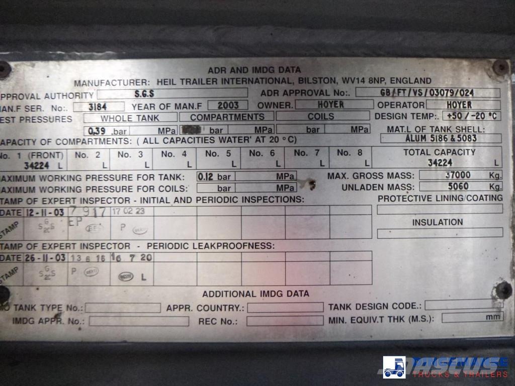 Heil / Thompson Fuel tank alu 34.2 m3 / 1 comp Tanksemi
