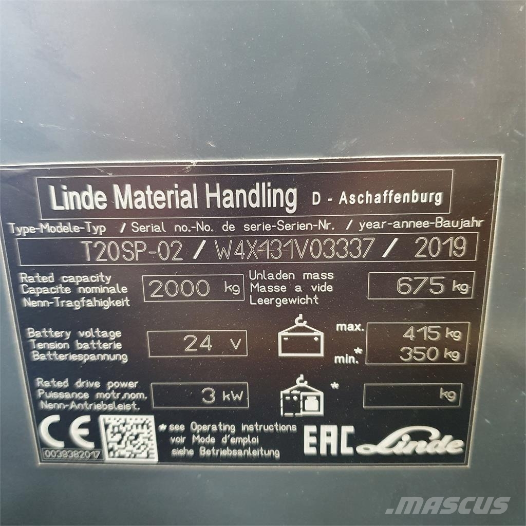 Linde T20SP lang Ručni električni viljuškar