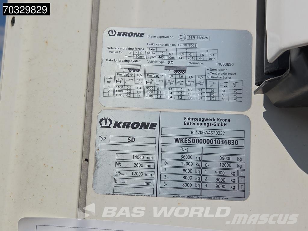 Krone SD Doppelstock 250x270cm Liftachse Pallettenkasten نصف مقطورات بدرجة حرارة قابلة للضبط